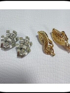 Vintage Coro Clip-On Earrings Lot Gold Tone Leaf Silver Tone Knot Signed